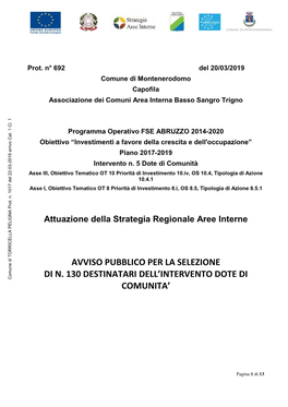 Avviso Pubblico Per La Selezione Di N. 130 Destinatari Dell’Intervento Dote Di