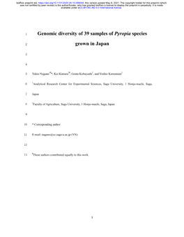 Genomic Diversity of 39 Samples of Pyropia Species Grown in Japan