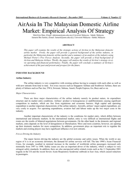 Airasia in the Malaysian Domestic Airline Market
