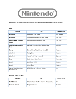 E3 Games List PR