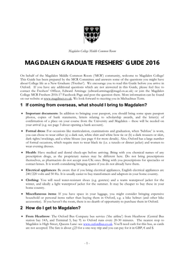 Magdalen Graduate Freshers' Guide 2016