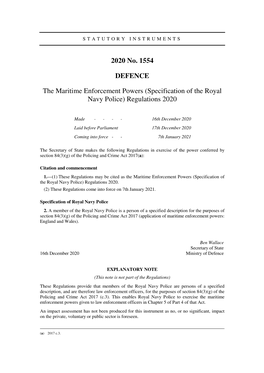 (Specification of the Royal Navy Police) Regulations 2020