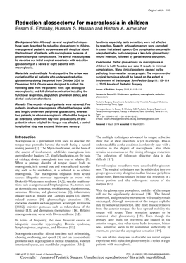 Reduction Glossectomy for Macroglossia in Children Essam E