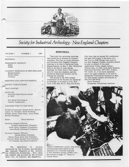 Society for Industrial Archeology · New England Chapters