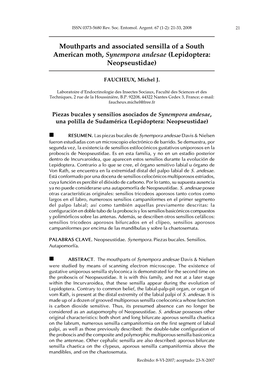 Mouthparts and Associated Sensilla of a South American Moth, Synempora Andesae (Lepidoptera: Neopseustidae)