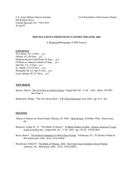 U.S. Army Military History Institute Civil War-Battles-1864-Eastern Theater 950 Soldiers Drive Carlisle Barracks, PA 17013-5021 20 Apr 07