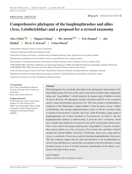 Comprehensive Phylogeny of the Laughingthrushes and Allies (Aves, Leiothrichidae) and a Proposal for a Revised Taxonomy