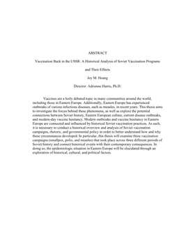 ABSTRACT Vaccination Back in the USSR: a Historical Analysis Of