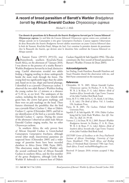 A Record of Brood Parasitism of Barratt's Warbler Bradypterus