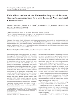 Field Observations of the Vulnerable Impressed Tortoise, Manouria Impressa, from Southern Laos and Notes on Local Chelonian Trade