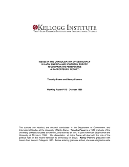 Issues in the Consolidation of Democracy in Latin America and Southern Europe in Comparative Perspective -A Rapporteurs' Report