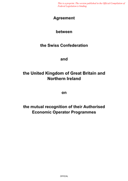 Agreement CH-UK on the Mutual Recognition of Their Authorised