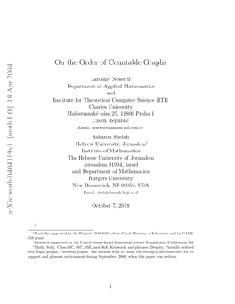 [Math.LO] 18 Apr 2004 on the Order of Countable Graphs