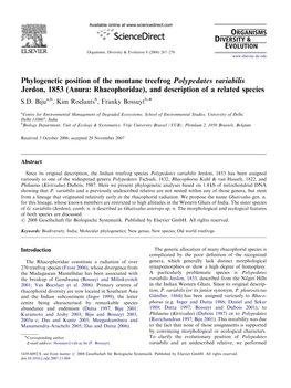 Anura: Rhacophoridae), and Description of a Related Species S.D