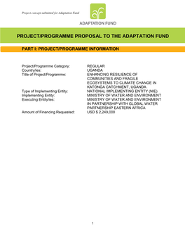 Project/Programme Proposal to the Adaptation Fund