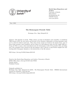 The Bioinorganic Periodic Table