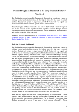 Peasant Struggles in Shekhawati in the Early Twentieth Century* Vikas Rawal