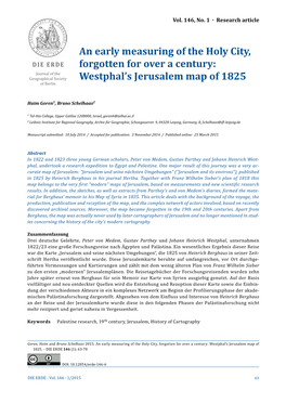 An Early Measuring of the Holy City, Forgotten for Over a Century: Westphal's Jerusalem Map of 1825