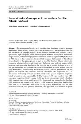 Forms of Rarity of Tree Species in the Southern Brazilian Atlantic Rainforest