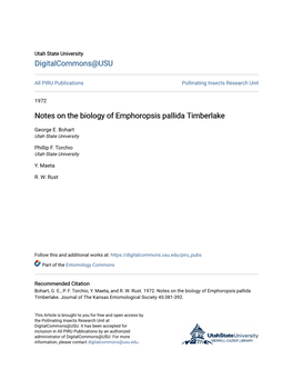 Notes on the Biology of Emphoropsis Pallida Timberlake
