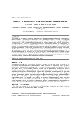 Studies on the Prevalence of Amphistomosis in Black Bengal Goats