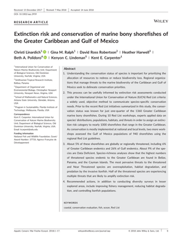 Extinction Risk and Conservation of Marine Bony Shorefishes of the Greater Caribbean and Gulf of Mexico