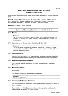 North York Moors National Park Authority Planning Committee