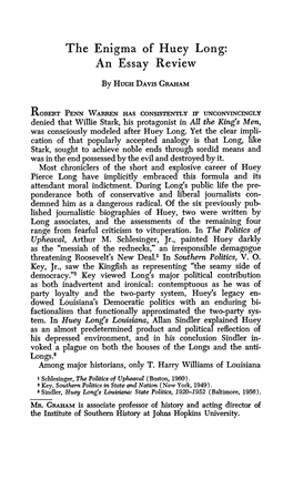 The Enigma of Huey Long: an Essay Review