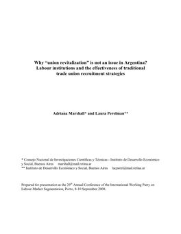 Why “Union Revitalization” Is Not an Issue in Argentina? Labour Institutions and the Effectiveness of Traditional Trade Union Recruitment Strategies