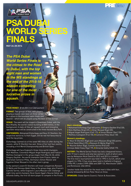 Psa Dubai World Series Finals May 24-28 2016