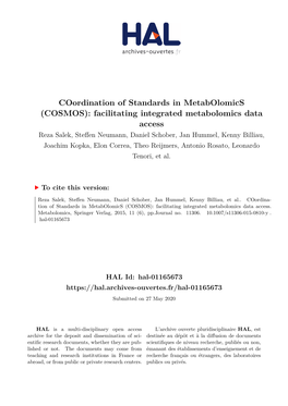 Coordination of Standards in Metabolomics