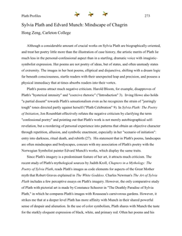 Sylvia Plath and Edvard Munch: Mindscape of Chagrin Hong Zeng, Carleton College