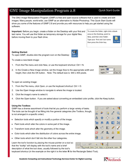 GIMP Image Manipulation Quick Start Guide