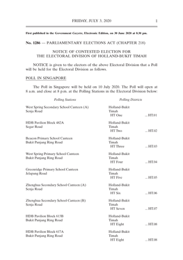 GAZETTE Notice of Contested Election for the Electoral Division Of