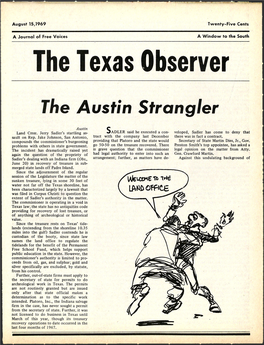 THE TEXAS OBSERVER BOOKSTORE • Dinners $1.15 to $1.45 an Operation of 504 WEST 24TH, AUSTIN, TEXAS 78705 R & I INVESTMENT CO