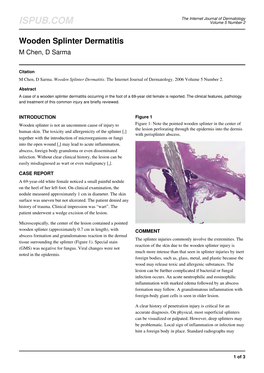 Wooden Splinter Dermatitis M Chen, D Sarma