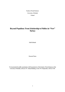 Beyond Populism: from Scholarship to Politics in “New” Turkey