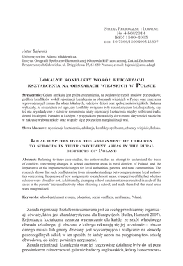 Lokalne Konflikty Wokół Rejonizacji Kształcenia… Studia Regionalne I Lokalne Nr 4(58)/2014 ISSN 1509–4995 Doi: 10.7366/1509499545807