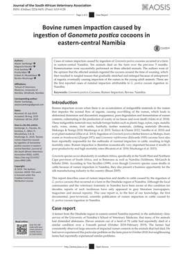 Bovine Rumen Impaction Caused by Ingestion of Gonometa Postica