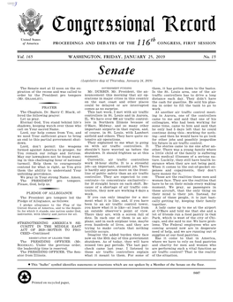 Congressional Record United States Th of America PROCEEDINGS and DEBATES of the 116 CONGRESS, FIRST SESSION