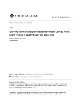 Exploring Spirituality/Religion Related Interventions Used by Mental Health Workers in Psychotherapy and Counseling