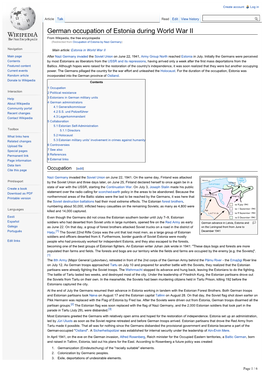 German Occupation of Estonia During World War II from Wikipedia, the Free Encyclopedia (Redirected from Occupation of Estonia by Nazi Germany)