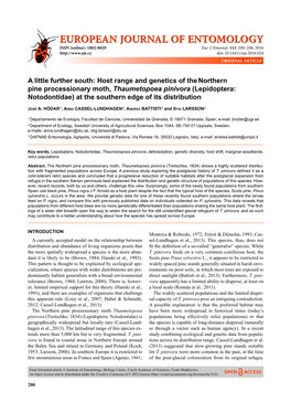 Host Range and Genetics of the Northern Pine Processionary Moth, Thaumetopoea Pinivora (Lepidoptera: Notodontidae) at the Southern Edge of Its Distribution