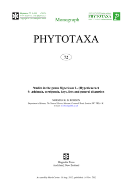 Studies in the Genus Hypericum L. (Hypericaceae) 9. Addenda, Corrigenda, Keys, Lists and General Discussion