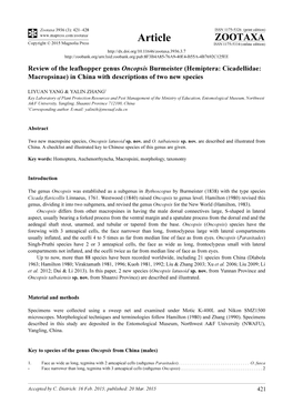 Review of the Leafhopper Genus Oncopsis Burmeister (Hemiptera: Cicadellidae: Macropsinae) in China with Descriptions of Two New Species