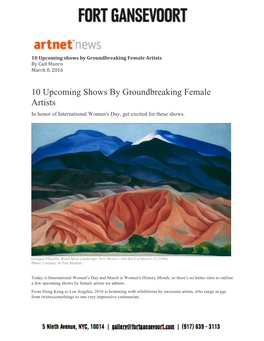 Artnet 10 Upcoming Shows by Groundbreaking Female Artists