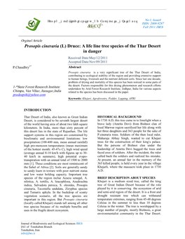 Prosopis Cineraria (L) Druce: a Life Line Tree Species of the Thar Desert in Danger