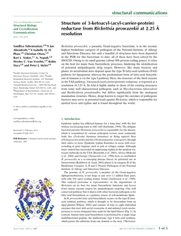 Acyl-Carrier-Protein) and Crystallization Reductase from Rickettsia Prowazekii at 2.25 A˚ Communications Resolution ISSN 1744-3091