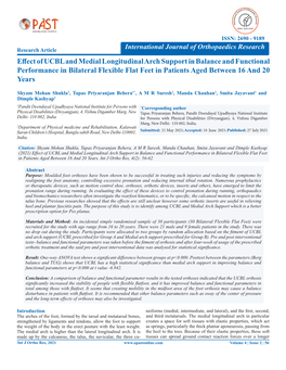 Effect of UCBL and Medial Longitudinal Arch Support in Balance and Functional Performance in Bilateral Flexible Flat Feet in Patients Aged Between 16 and 20 Years