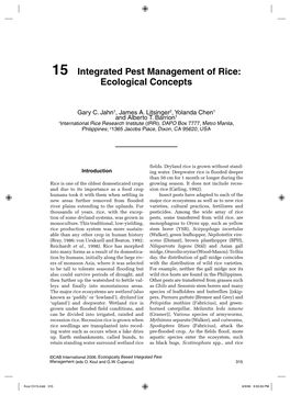 15 Integrated Pest Management of Rice: Ecological Concepts